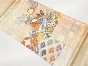 唐織鴛鴦に菖蒲・荒波・古典柄模様織出し袋帯